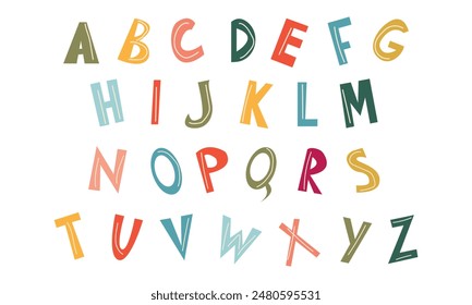 Vector funny comics font. Hand drawn capital colorful cartoon English alphabet with capital letters