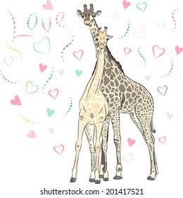 Vector Funny couple in love giraffes