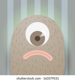 Vector funny creature with sad expression, background illustration