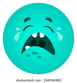 Vector funny crying monster face - emotions, smiles, emoticon set for messenger, sticker, social media, animation, comic, newsletter, poster, banner, logo, icon, avatar. Sad expression, 
