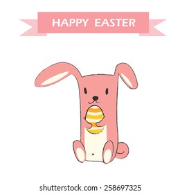 Vector funny cute cartoon rabbit and happy Easter.