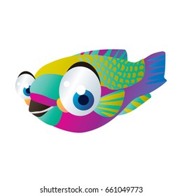 vector funny cute cool cartoon sea life animals illustration. Coral reef fish