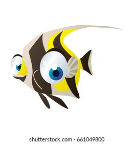 vector funny cute cool cartoon sea life animals illustration. Coral reef fish