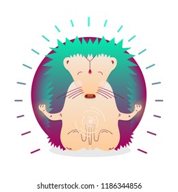 Vector funny cute Hedgehog sitting in yoga lotus pose and relaxing meditates. Adorable cartoon animal illustration. Art for design posters, t-shirts, invitations