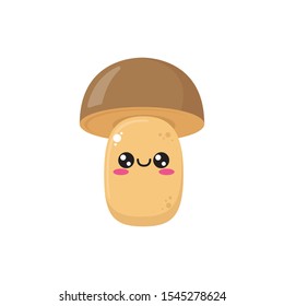 vector funny cute kawaii mushroom character isolated on white background. Vector litlle smiling mushroom