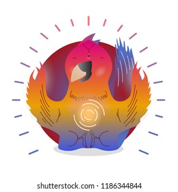 Vector funny cute Parrot sitting in yoga lotus pose and relaxing meditates. Adorable cartoon animal illustration. Art for design posters, t-shirts, invitations