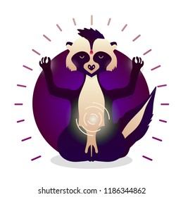 Vector funny cute Skunk sitting in yoga lotus pose and relaxing meditates. Adorable cartoon animal illustration. Art for design posters, t-shirts, invitations