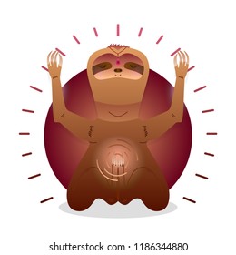 Vector funny cute Sloth sitting in yoga lotus pose and relaxing meditates. Adorable cartoon animal illustration. Art for design posters, t-shirts, invitations