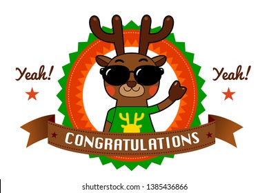 Vector funny deer character on congratulations card