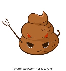 Vector funny devil poop emoji. Kawaii cute Halloween smile.