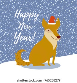 Vector funny Dog Symbol of New Year 2018 and Christmas image card design.