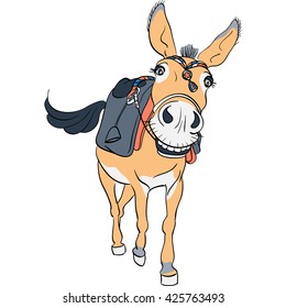 Vector funny donkey smilling with a saddle
