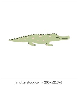 Vector funny doodle abstract alligator, crocodile illustration, isolated on white background. Cute boho trendy illustration, hand drawn texture. Design elements for baby cards, t-shirts and other.