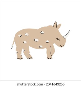 Vector funny doodle abstract Rhino, Rhinoceros illustration, isolated on white background. Boho trendy illustration, hand drawn texture. Design elements for baby cards, t-shirts and other.