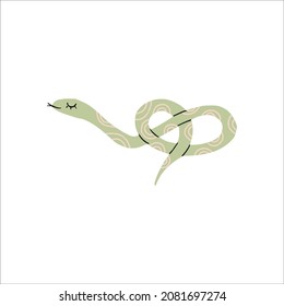 Vector funny doodle abstract Snake illustration, isolated on white background. Boho trendy illustration, hand drawn texture. Design elements for baby cards, t-shirts and other.