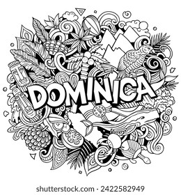 Ilustración de doodle divertida vectorial con tema dominico. Diseño vibrante y llamativo, capturando la esencia de la cultura y tradiciones de Norteamérica a través de símbolos de dibujos animados juguetones