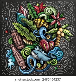 Vector funny doodle illustration with Dominica theme. Vibrant and eye-catching design, capturing the essence of North America culture and traditions through playful cartoon symbols