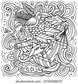 Vector funny doodle illustration with Nicaragua theme. Sketchy design, capturing the essence of Central America culture and traditions through playful cartoon symbols