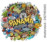 Vector funny doodle illustration with Panama theme. Vibrant and eye-catching design, capturing the essence of Central America culture and traditions through playful cartoon symbols
