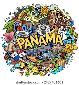 Vector funny doodle illustration with Panama theme. Vibrant and eye-catching design, capturing the essence of Central America culture and traditions through playful cartoon symbols