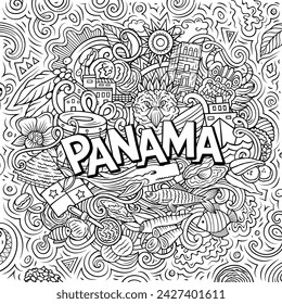 Vector funny doodle illustration with Panama theme. Vibrant and eye-catching design, capturing the essence of Central America culture and traditions through playful cartoon symbols