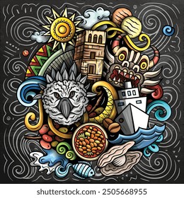 Vector funny doodle illustration with Panama theme. Vibrant and eye-catching design, capturing the essence of Central America culture and traditions through playful cartoon symbols