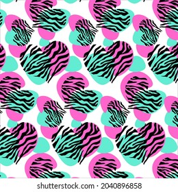 Vector funny drawing seamless blue, pink zebra colorful print. Minimal cute animal children pattern. Fabric for leggings, tote makeup bag, carry-all pouch, pillow, t-shirt design, wrapping paper.