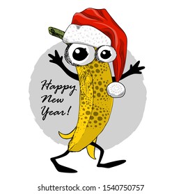 Vector funny dressed banana. Hand drawn illustration of pretty cartoon fruit. Comic and funny banana.