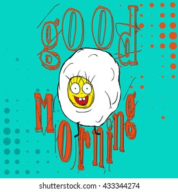 Vector funny egg charm for t-shirts or printing on fabric.drawing hand smile