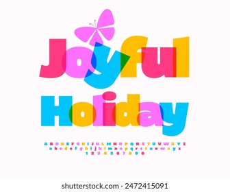Vector funny emblem Funky Kids. Bright Watercolor Font. Creative Alphabet Letters and Numbers.