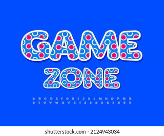 Zona de juego de emblema diverso vectorial con patrón decorativo Tipo de letra. Juego de letras y números con puntos luminosos