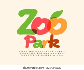 Vector funny emblem Zoo Park. Handwritten Creative Font. Watercolor Alphabet Letters and Numbers