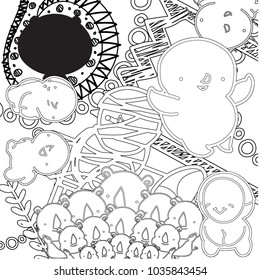 
Vector funny face by hand drawing , color black and white set for decorating greeting cards, coloring books, art therapy, wedding invitation, brochure, flyer, poster, pack