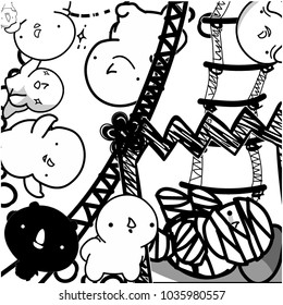 
Vector funny face by hand drawing , color black and white set for decorating greeting cards, coloring books, art therapy, wedding invitation, brochure, flyer, poster, pack,pattern.
