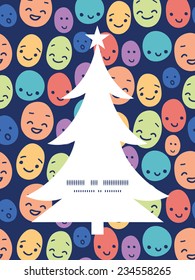 Vector funny faces Christmas tree silhouette pattern frame card template