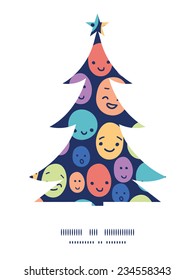 Vector funny faces Christmas tree silhouette pattern frame card template