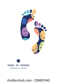 Vector funny faces footprints silhouettes pattern frame