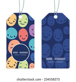 Vector funny faces vertical round frame pattern tags set