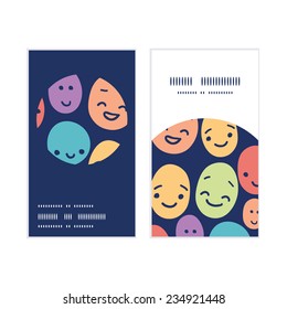 Vector funny faces vertical round frame pattern business cards set