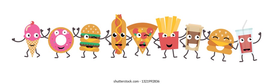 Vector funny  fast-food  character cartoon set