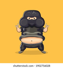 vector funny fat ninja kid isolated on orange background