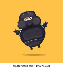 vector funny fat ninja kid isolated on orange background