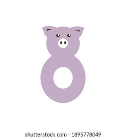 Vector funny figure eight in the form of a pink pig