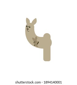 Vector funny figure four in the form of a brown kangaroo with a kangaroo in a bag