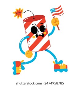 Vector Funny Firework Or Firecracker Cartoon Celebrate 4th July Illustration Isolated