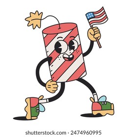 Vector Funny Firework Or Firecracker Cartoon Celebrate 4th July Illustration Isolated