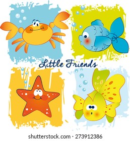 Vector funny fishes crab   starfish 