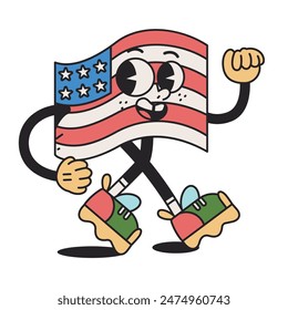 Vector Funny Flag USA Cartoon Celebrate 4th July Illustration Isolated