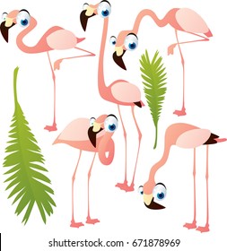 vector funny flamingo cartoon illustration set