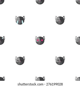 Vector funny flat cartoon dog heads with different emotions seamless pattern. Dog emoticons seamless pattern.